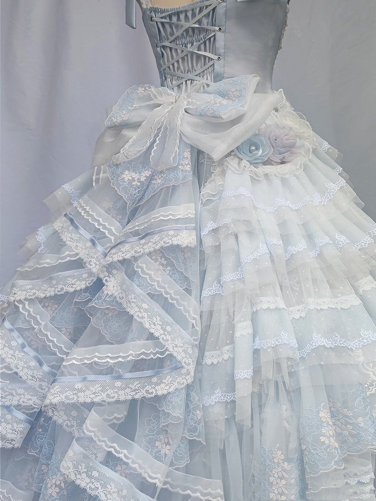 Blue Floral Embroidery Princess Corset Top + Skirt Hanayome Full Set