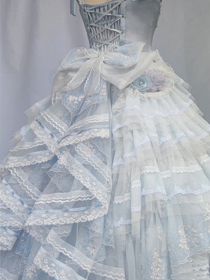 Blue Floral Embroidery Princess Corset Top + Skirt Hanayome Full Set