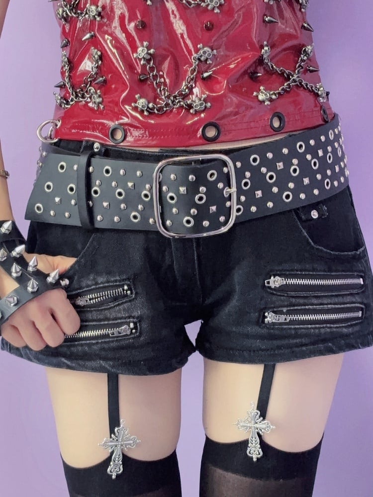 Black Punk Rock Studs Details Waist Belt