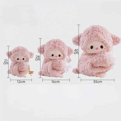 Cute Little Lamb Pink Plush Backpack/Crossbody Bag + Keychain