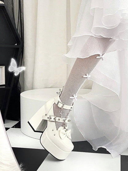 Spike Studs White Platform Block High Heels Punk Goth Shoes