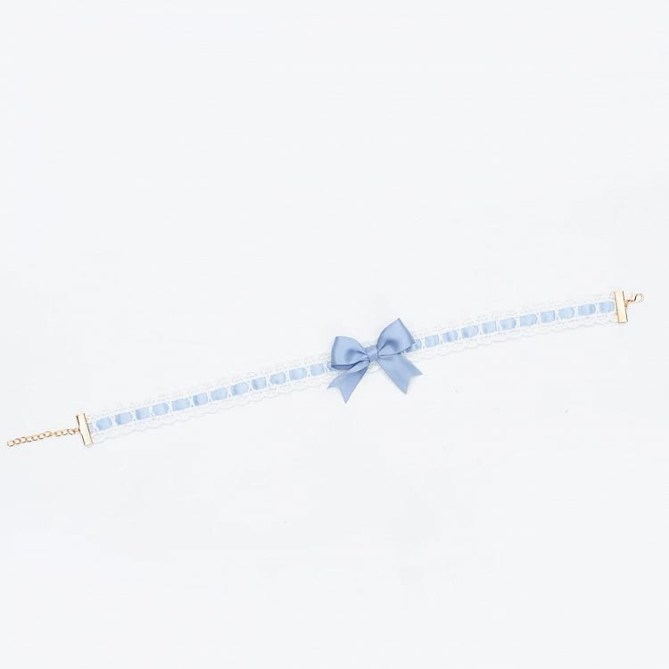 White and Blue Bowknot Choker