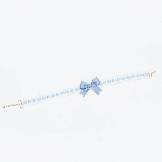 White and Blue Bowknot Choker