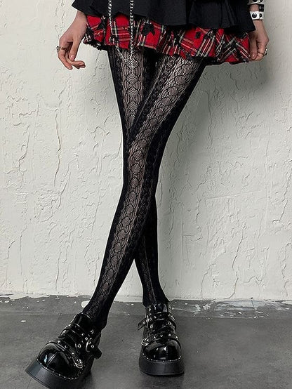 Punk Black Hollow-out Design Y2K Tights