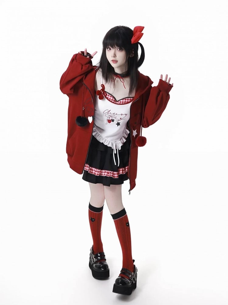 Black & Red Plaid Tiered Skirt with Ruffled Hem