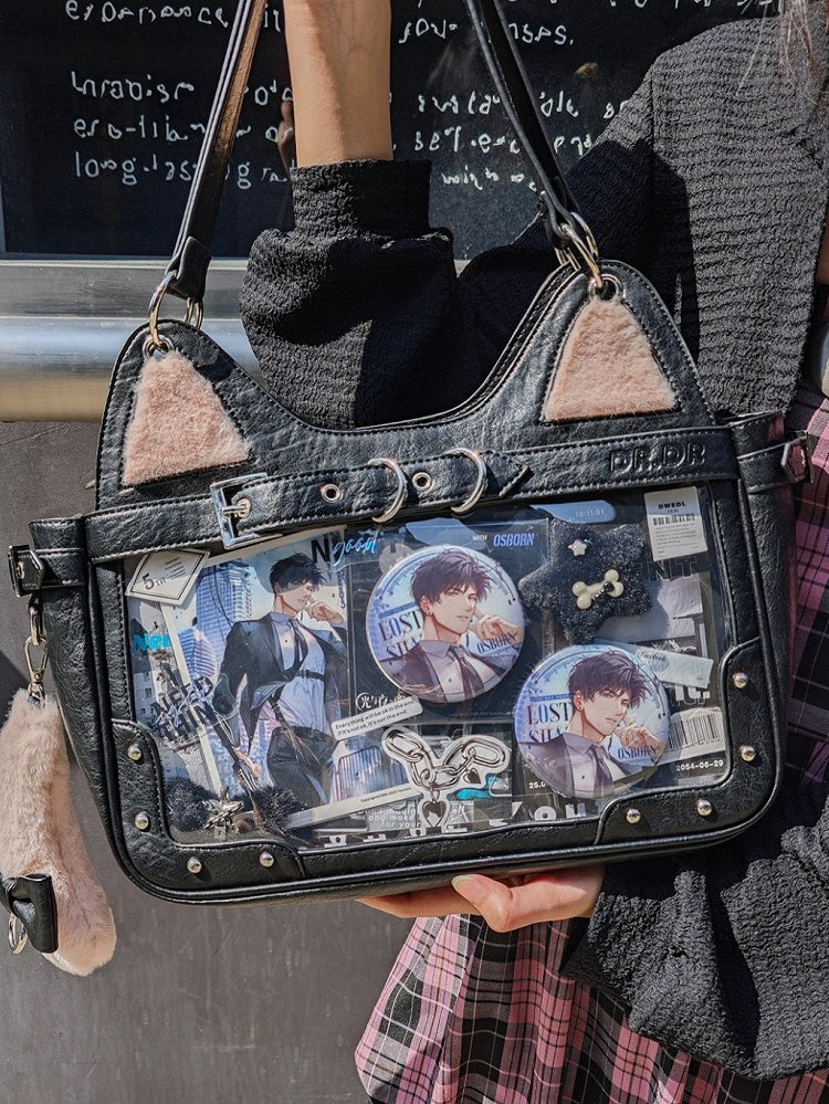 Black Kitty Design Ita Shoulder Bag with Free Flush Charm