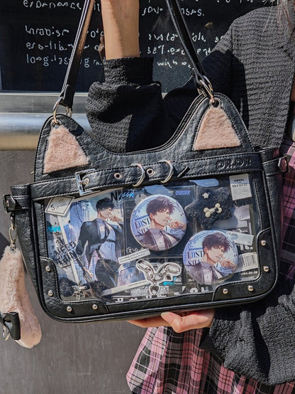 Black Kitty Design Ita Shoulder Bag with Free Flush Charm