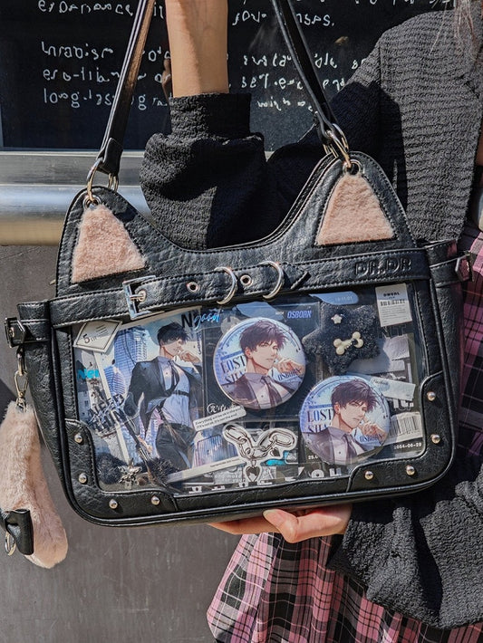 Black Kitty Design Ita Shoulder Bag with Free Flush Charm