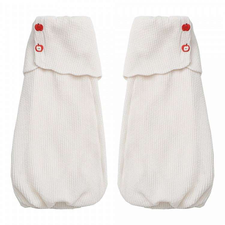 White Knit Leg Warmers with Adorable Apple Button Accents