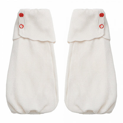 White Knit Leg Warmers with Adorable Apple Button Accents
