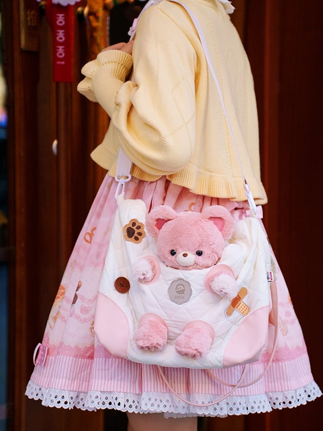 White&Pink Cut-out Design Crossbody Bag