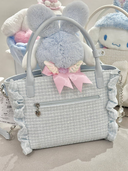 Blue Plush Bunny Ear Decor Bow Accent Lolita Bag – 3 Ways to Wear: Crossbody, Shoulder, or Hand