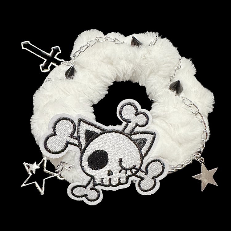 Black/White Skeleton Applique Gothic Plush Scrunchie