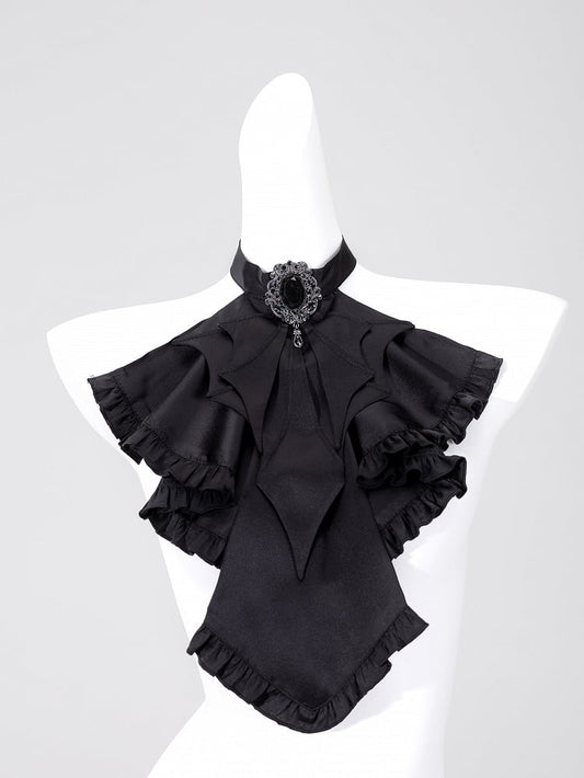 Black Gothic Bat Wings Cascading Ruffle Jabot Tie
