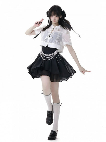 White Layered Beaded Waist Chain