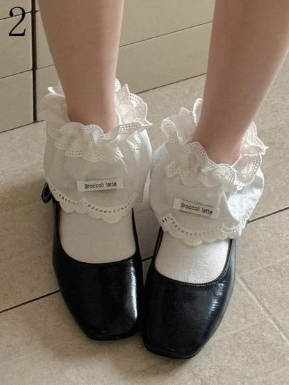 White Lolita Ruffled Cuff Ankle Socks