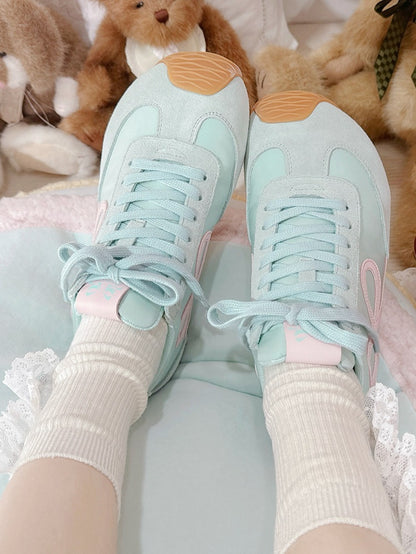 Green Bowknot Design Front Lace-up Ties Sneakers