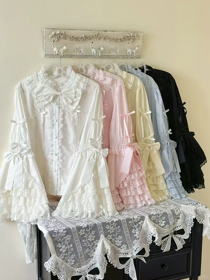 Plus Size White / Black / Pink / Blue / Apricot Lolita Bell Sleeves Blouse