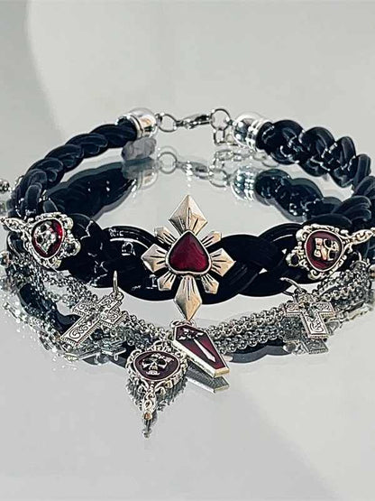 Black Cross and Skeleton Pendant Punk Choker