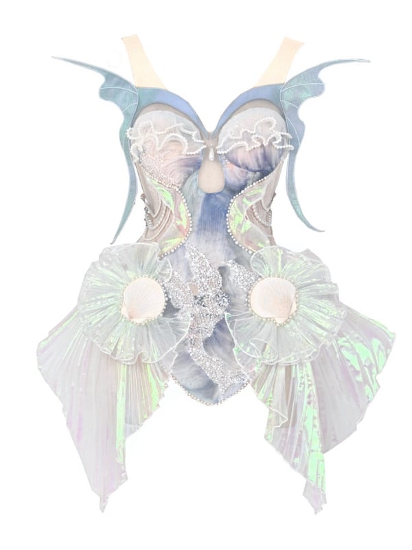 Dusty Blue Bead and Sequin Details Fairy Goth Mermaid Corset Top