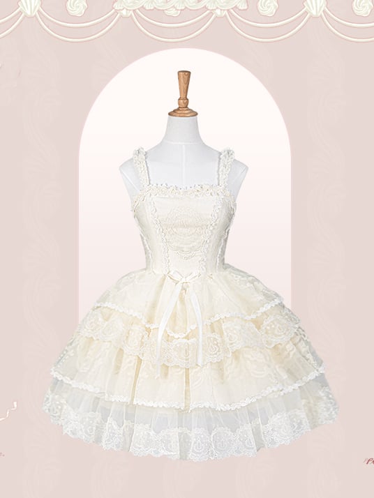 Creamy White Tiered Skirt Princess Lolita Corset Dress
