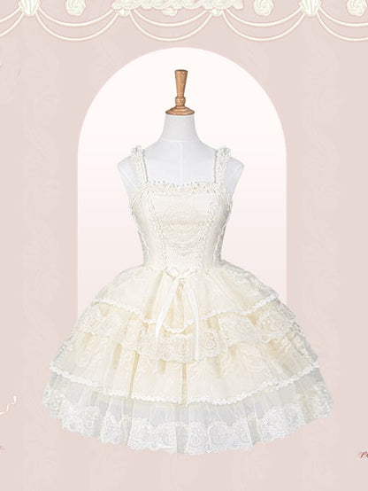 Creamy White Tiered Skirt Princess Lolita Corset Dress