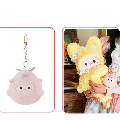 Yellow Rabbit-shaped Bowknot Plush Backpack + 3 Options Keychain Middle/Large Size