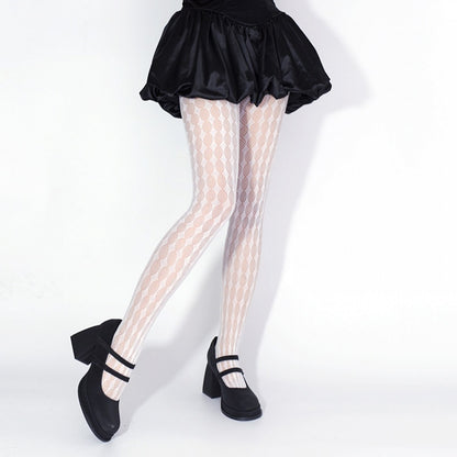 Black / White Diamond Pattern Fishnet Tights