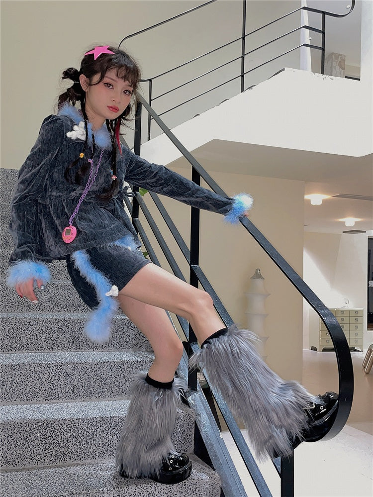 Gray Y2K 20CM/30CM Shaggy Leg Warmers