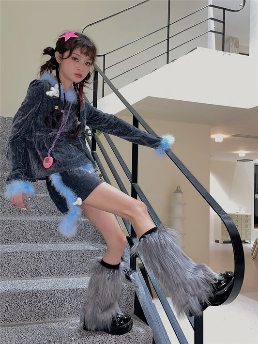 Gray Y2K 20CM/30CM Shaggy Leg Warmers