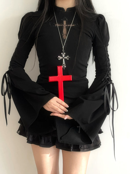 Black Three-Tiered Lace Trim Mini Skirt