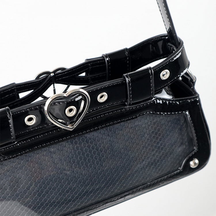 Black Ita Bag with Chain and Heart Charm