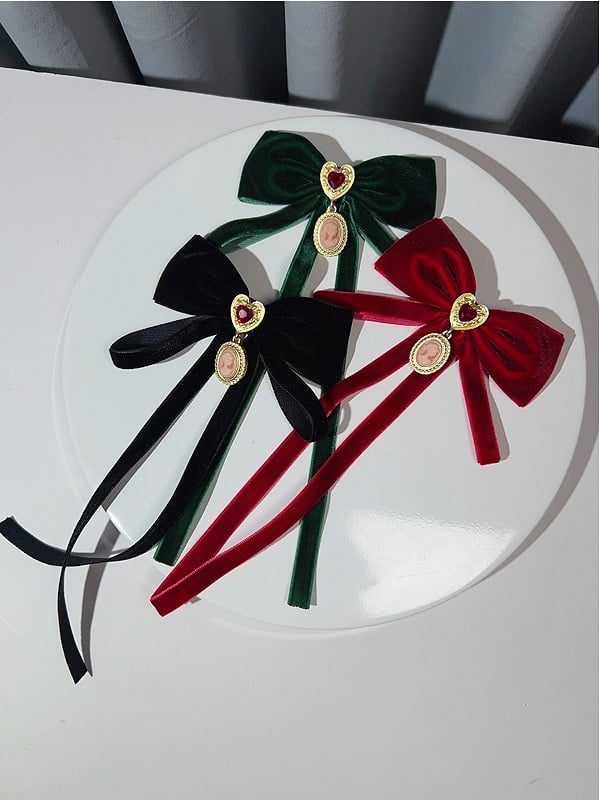 Red/Black/Green Preppy Style Accessory Charm Heart Decorated Bow Tie