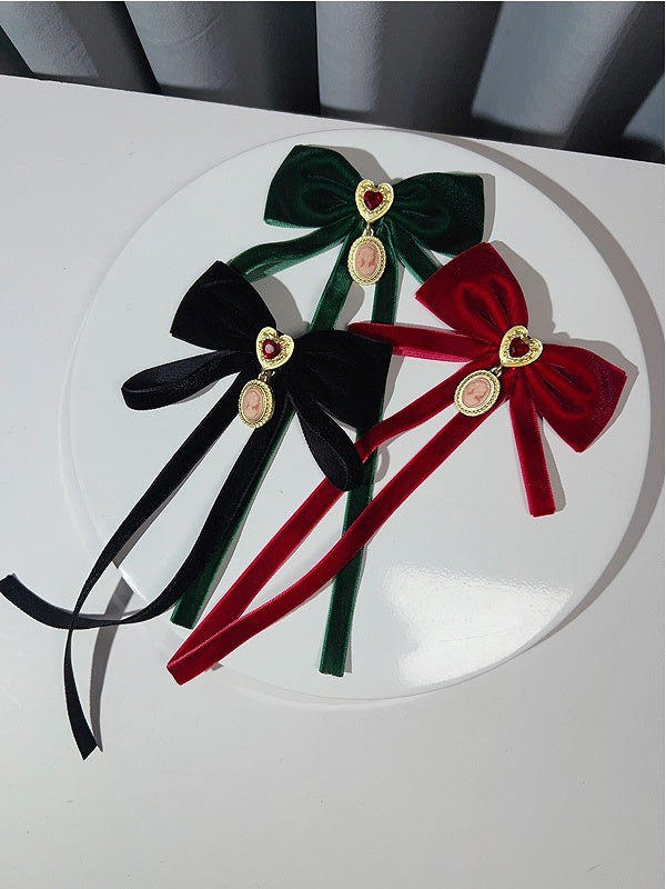 Red/Black/Green Preppy Style Accessory Charm Heart Decorated Bow Tie