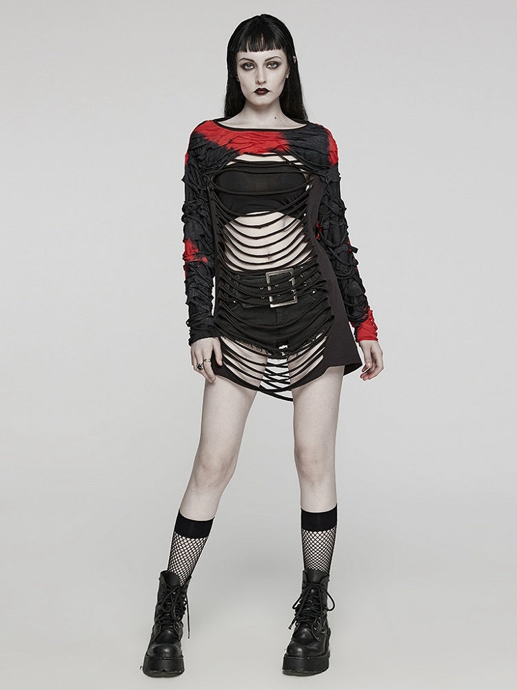 Black and Red Punk Hollow Out T-shirt