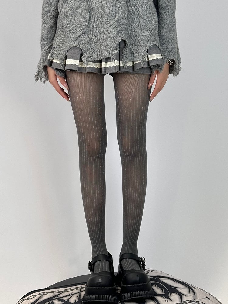 Black/Red/Gray/Brown Striped Pattern Tights