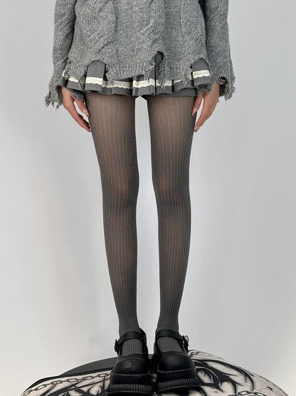 Black/Red/Gray/Brown Striped Pattern Tights