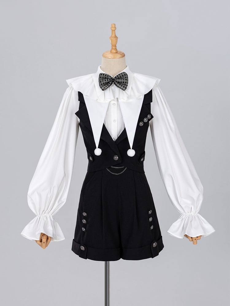 Ouji Fashion Clown Vibes White Shirt with Separate Collar and Polka Dot Bowtie