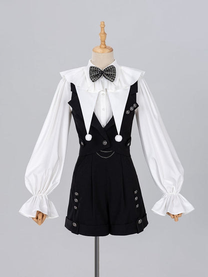 Ouji Fashion Clown Vibes White Shirt with Separate Collar and Polka Dot Bowtie