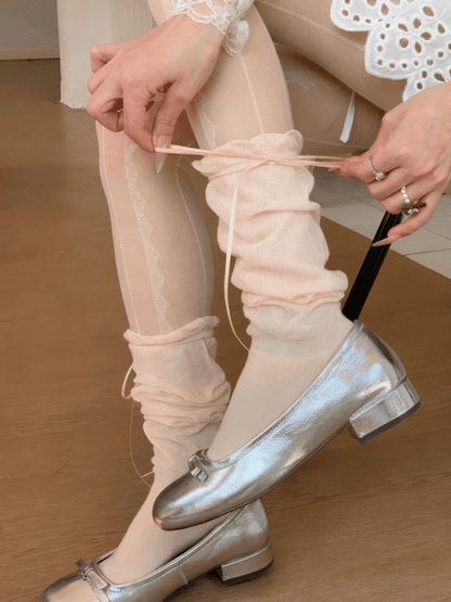 6 Color Options Bowknot Details Calf Socks