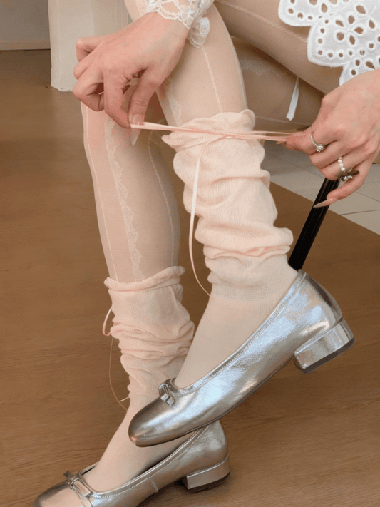 6 Color Options Bowknot Details Calf Socks