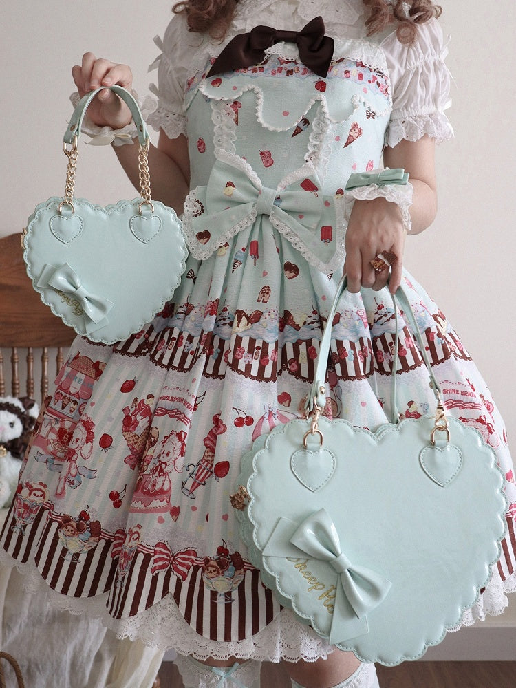 Small/Large Size Mint Heart Cookie Crossbody/Hand Bag for Sweet Lolita - Bow Accent & Zipper Design