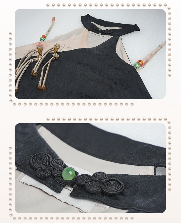 Plus Size Black and White Sleeveless Qipao Dress Side Slit