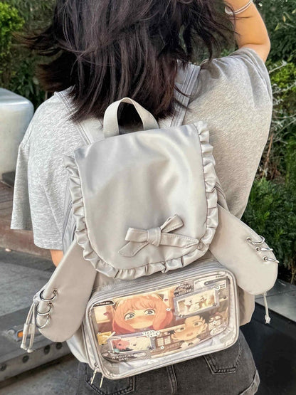 Gray Detachable Bunny Ears Design Fold-over Flap Ita Backpack