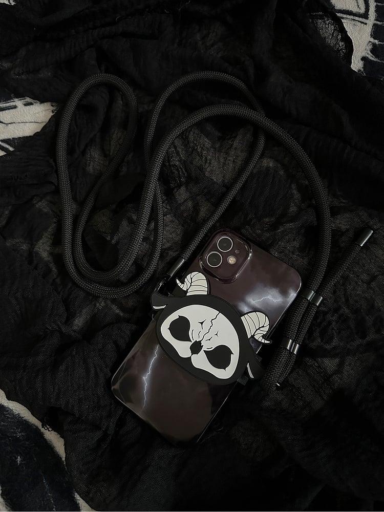 Black and White Grim Reaper Gothic Mobile Phone Back Clip With Crossbody Strap