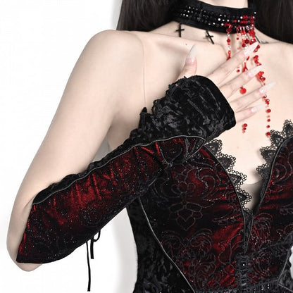 Black and Red Goth Adjuatable Lace-up Sleeves