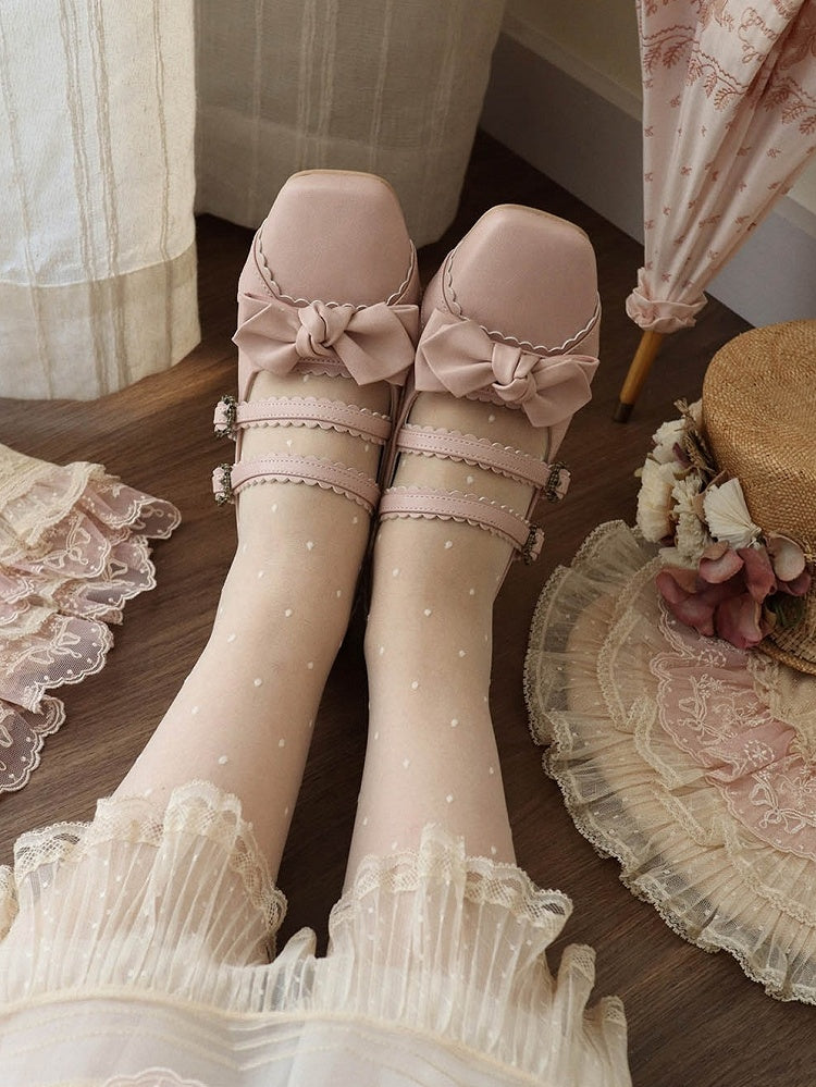 Pink Bow at Top Sweet Lolita Shoes