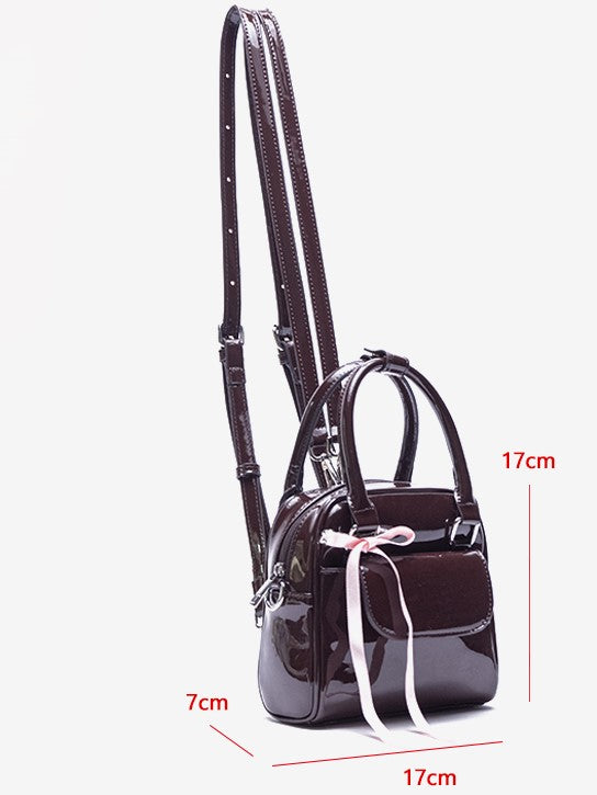 Kawaii 3-Way Glossy Chocolate Brown Backpack With Ribbon Bow