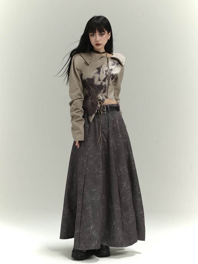 Wasteland Punk Gray Tie-Dye Distressed Ankle Length Skirt
