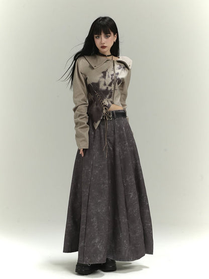 Wasteland Punk Gray Tie-Dye Distressed Ankle Length Skirt